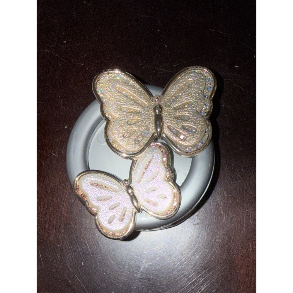 Bath & Body Works Butterfly Scentportable Visor Clip Car Gold & Silver Bling